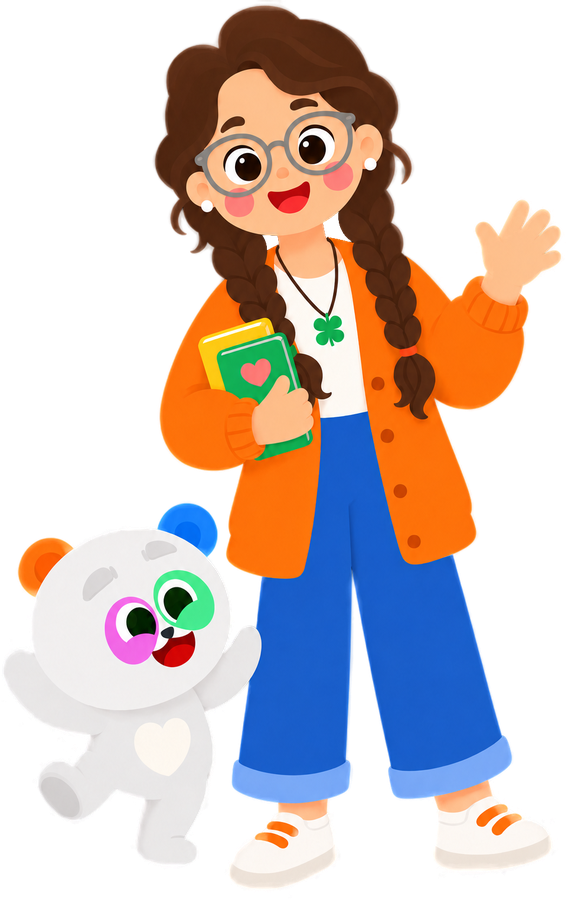 Binki teacher and panda mascot illustration